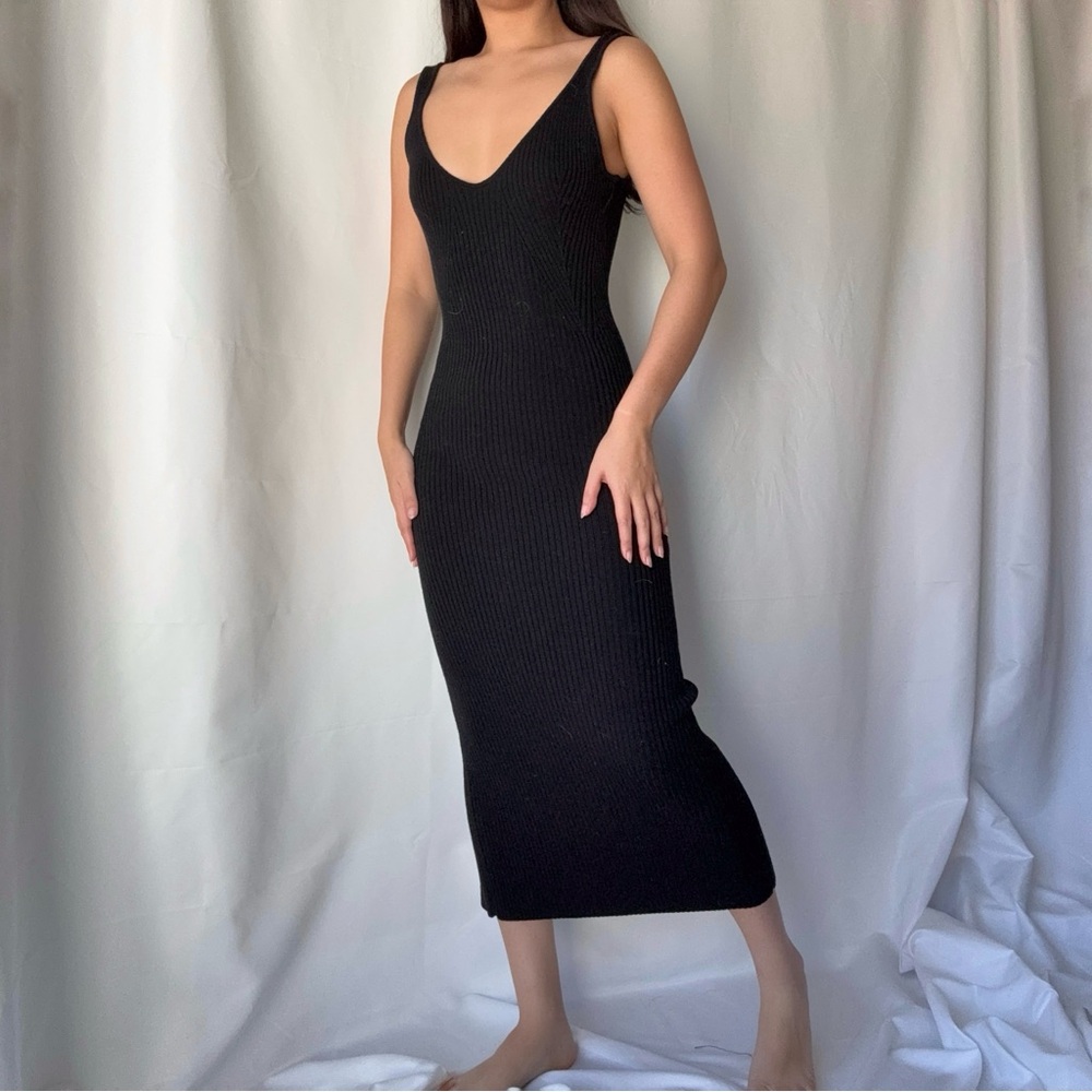 Her The Label Black Ribbed Wool Midi Dress View 3
